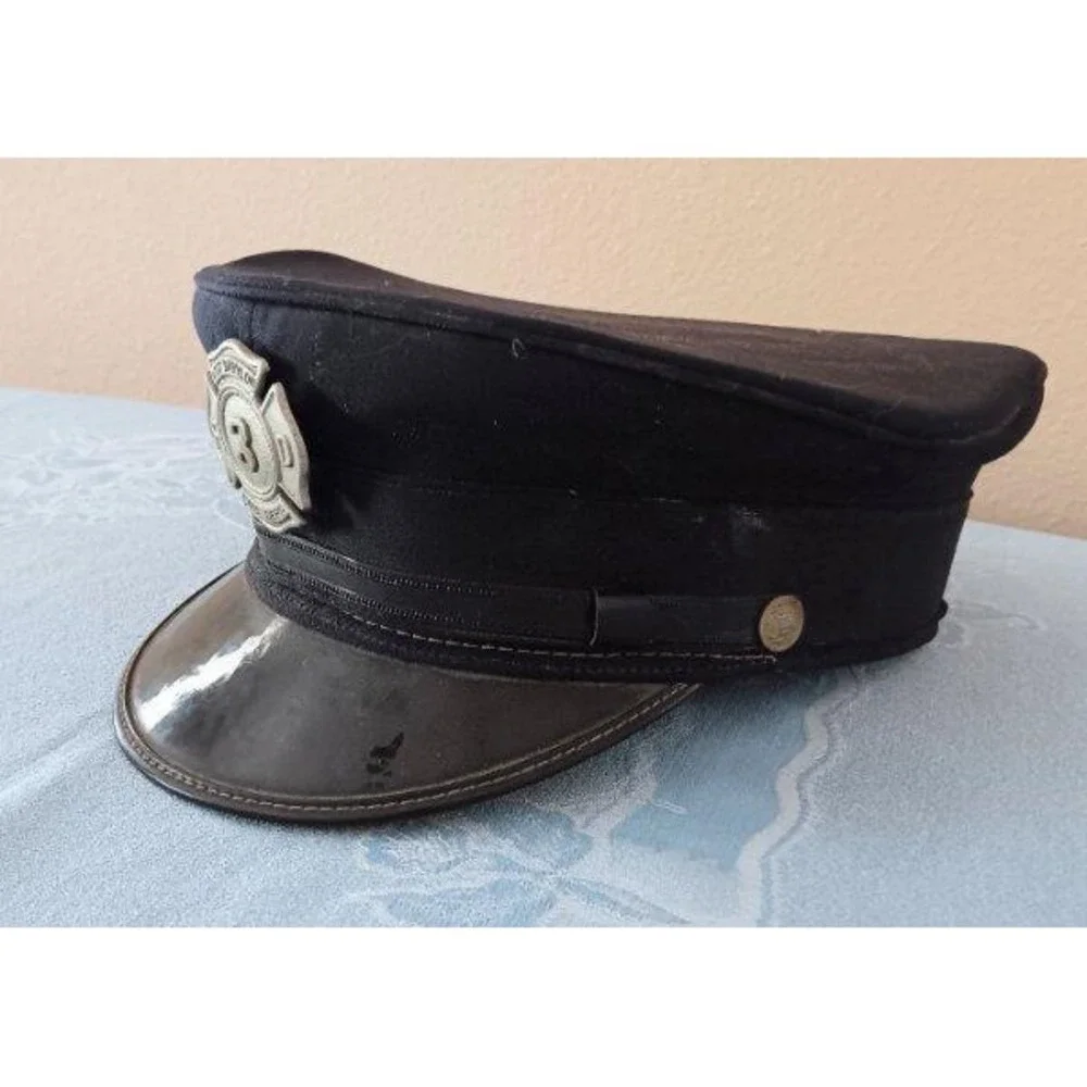 Vintage West Babylon NY Fire Dept Hat & Badge Engine 3 Obsolete